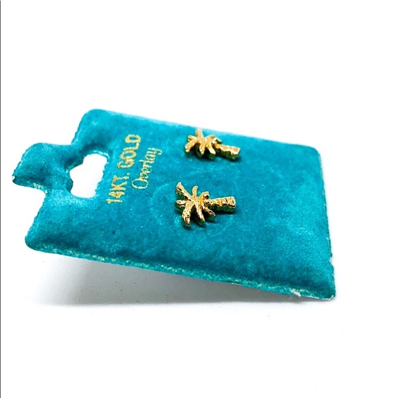 14k gold overlay Palm Tree earrings - Picture 2 of 6